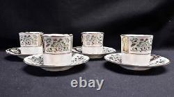 Royal Crown Derby Bone China Green Derby Panel Set of 4 Demitasse Cups & Saucers