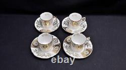 Royal Crown Derby Bone China Green Derby Panel Set of 4 Demitasse Cups & Saucers