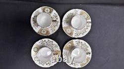 Royal Crown Derby Bone China Green Derby Panel Set of 4 Demitasse Cups & Saucers