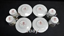 Royal Crown Derby Bone China Green Derby Panel Set of 4 Demitasse Cups & Saucers