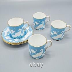 Royal Crown Derby Chinese Birds Blue Demitasse Cup & Saucers Set of 4- FREE SHIP