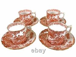 Royal Crown Derby Demitasse Cups & Saucers Red Aves'XXX' Hallmark. Set of 4