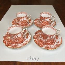 Royal Crown Derby Demitasse Cups & Saucers Red Aves'XXX' Hallmark. Set of 4