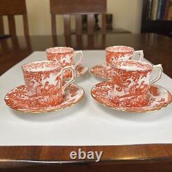 Royal Crown Derby Demitasse Cups & Saucers Red Aves'XXX' Hallmark. Set of 4