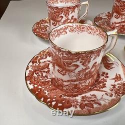 Royal Crown Derby Demitasse Cups & Saucers Red Aves'XXX' Hallmark. Set of 4