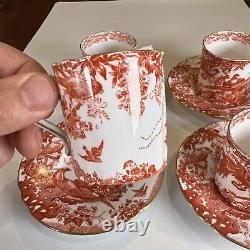 Royal Crown Derby Demitasse Cups & Saucers Red Aves'XXX' Hallmark. Set of 4