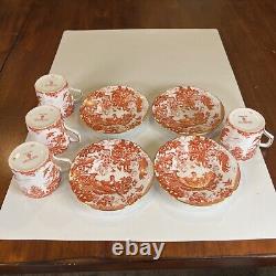 Royal Crown Derby Demitasse Cups & Saucers Red Aves'XXX' Hallmark. Set of 4