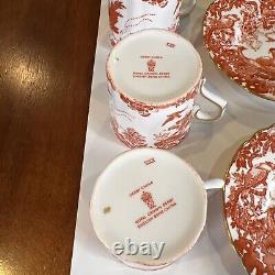 Royal Crown Derby Demitasse Cups & Saucers Red Aves'XXX' Hallmark. Set of 4