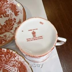 Royal Crown Derby Demitasse Cups & Saucers Red Aves'XXX' Hallmark. Set of 4