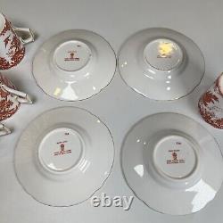 Royal Crown Derby Demitasse Cups & Saucers Red Aves'XXX' Hallmark. Set of 4