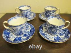 Royal Crown Derby England Blue Mikado Set Of 4 Demitasse Cup And Saucer