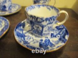 Royal Crown Derby England Blue Mikado Set Of 4 Demitasse Cup And Saucer