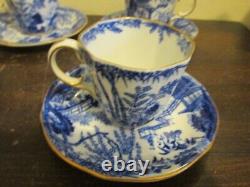 Royal Crown Derby England Blue Mikado Set Of 4 Demitasse Cup And Saucer