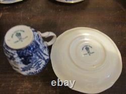 Royal Crown Derby England Blue Mikado Set Of 4 Demitasse Cup And Saucer