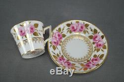 Royal Crown Derby Hand Painted Pink Rose & Gold Demitasse Cup & Saucer 1861-1935