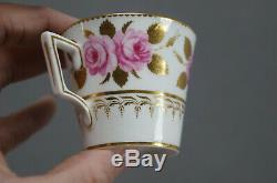 Royal Crown Derby Hand Painted Pink Rose & Gold Demitasse Cup & Saucer 1861-1935