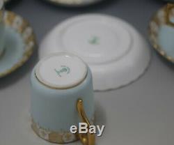Royal Crown Derby Heraldic Gold Blue And White 6 Coffee Cups Saucers Demitasse