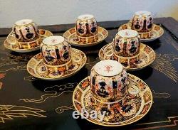 Royal Crown Derby Old Imari Demitasse Footed Tea Cup & Saucer 6 Set Vintage 1937