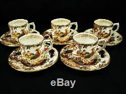 Royal Crown Derby Olde Avesbury A. 73 Set Of 5 Demitasse Cup & Saucer Sets