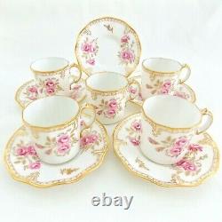 Royal Crown Derby, Pinxton Roses, Set Of 5 Demitasse Cups And Saucers Pink Roses