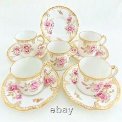 Royal Crown Derby, Pinxton Roses, Set Of 5 Demitasse Cups And Saucers Pink Roses