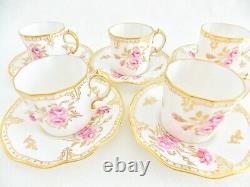 Royal Crown Derby, Pinxton Roses, Set Of 5 Demitasse Cups And Saucers Pink Roses