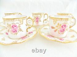 Royal Crown Derby, Pinxton Roses, Set Of 5 Demitasse Cups And Saucers Pink Roses