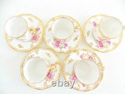 Royal Crown Derby, Pinxton Roses, Set Of 5 Demitasse Cups And Saucers Pink Roses