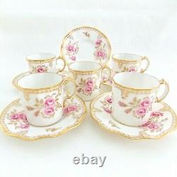 Royal Crown Derby, Pinxton Roses, Set Of 5 Demitasse Cups And Saucers Pink Roses