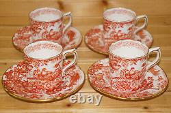 Royal Crown Derby Red Aves (4) Demitasse Cups, 2¼ & (4) Saucers 5 5/8 (Box #4)