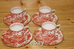 Royal Crown Derby Red Aves (4) Demitasse Cups, 2¼ & (4) Saucers 5 5/8 (Box #4)