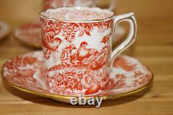 Royal Crown Derby Red Aves (4) Demitasse Cups, 2¼ & (4) Saucers 5 5/8 (Box #4)