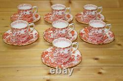 Royal Crown Derby Red Aves (7) Demitasse Cups, 2¼ & (7) Saucers, 4 5/8 (BOX #2)