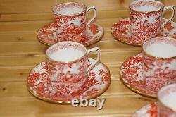 Royal Crown Derby Red Aves (7) Demitasse Cups, 2¼ & (7) Saucers, 4 5/8 (BOX #2)