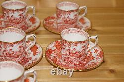 Royal Crown Derby Red Aves (7) Demitasse Cups, 2¼ & (7) Saucers, 4 5/8 (BOX #2)