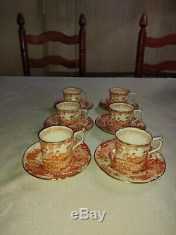 Royal Crown Derby Red Aves Set of 6 Demitasse Cups & Saucers