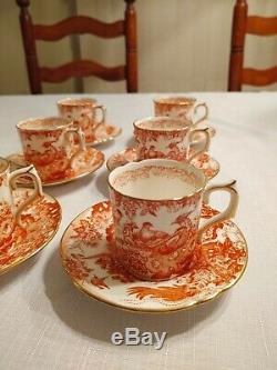 Royal Crown Derby Red Aves Set of 6 Demitasse Cups & Saucers