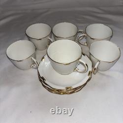 Royal Crown Derby Regency Set Of 6 Demitasse Cups And Saucers. White/Gold