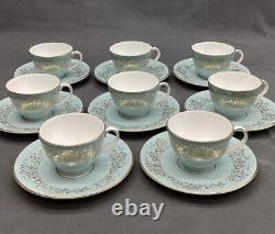 Royal Doulton Delamerie Turquoise SET OF 8 Demitasse Cups And Saucers PRISTINE