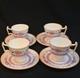 Royal Doulton Demitasse 4 Cups 4 Saucers Urn Pink Bands Yellow Trim Hp 1922-1927