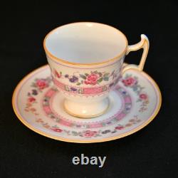 Royal Doulton Demitasse 4 Cups 4 Saucers Urn Pink Bands Yellow Trim HP 1922-1927