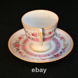 Royal Doulton Demitasse 4 Cups 4 Saucers Urn Pink Bands Yellow Trim HP 1922-1927