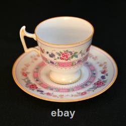 Royal Doulton Demitasse 4 Cups 4 Saucers Urn Pink Bands Yellow Trim HP 1922-1927