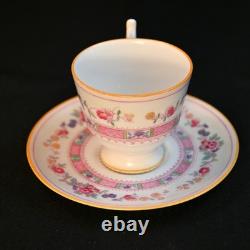 Royal Doulton Demitasse 4 Cups 4 Saucers Urn Pink Bands Yellow Trim HP 1922-1927