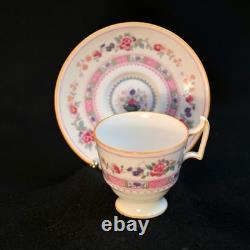 Royal Doulton Demitasse 4 Cups 4 Saucers Urn Pink Bands Yellow Trim HP 1922-1927