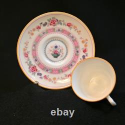 Royal Doulton Demitasse 4 Cups 4 Saucers Urn Pink Bands Yellow Trim HP 1922-1927