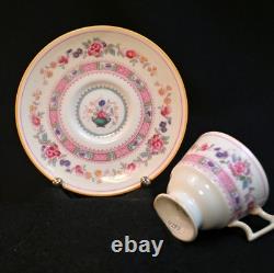 Royal Doulton Demitasse 4 Cups 4 Saucers Urn Pink Bands Yellow Trim HP 1922-1927