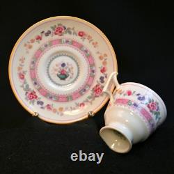 Royal Doulton Demitasse 4 Cups 4 Saucers Urn Pink Bands Yellow Trim HP 1922-1927