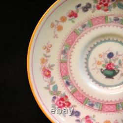 Royal Doulton Demitasse 4 Cups 4 Saucers Urn Pink Bands Yellow Trim HP 1922-1927