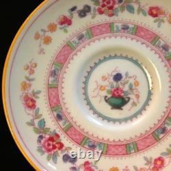 Royal Doulton Demitasse 4 Cups 4 Saucers Urn Pink Bands Yellow Trim HP 1922-1927